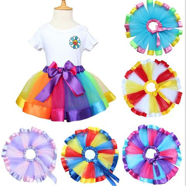 Baby Girls Clothes Rainbow Dresses Ruffles Children Skirts Tutu Kids Princess Skirt Pettiskirt Clothing Ballet Dancewear Skirt Clothing DHL