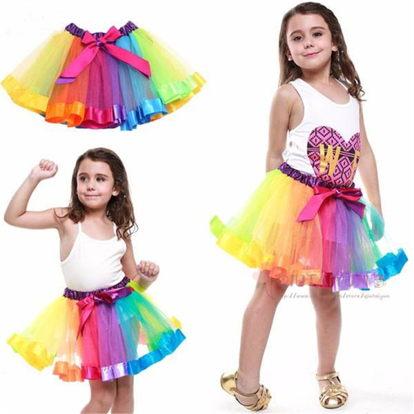 Colorful Tutu Skirt Kids Clothes Tutu Dance Wear Skirts Ballet Pettiskirts Dance Rainbow Skirt Ruffled Birthday Party Skirt TO663