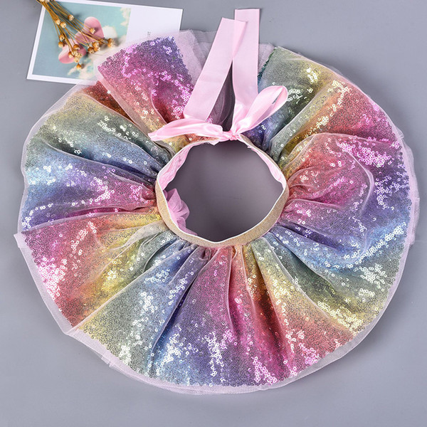 Baby Girls Birthday Party Ribbon Bowknot Costume Princess Rainbow Glitter Sequins Layered Pleated Tulle Ballet Tutu Skirt 0-8T