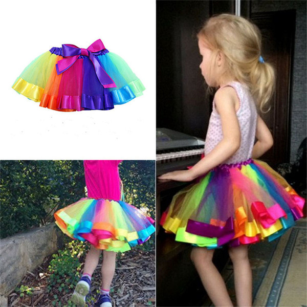 Colorful Tutu Skirt Kids Clothes Tutu Dance Wear Skirts Ballet Pettiskirts Dance Rainbow Skirt Ruffled Birthday Party Skirt TO663