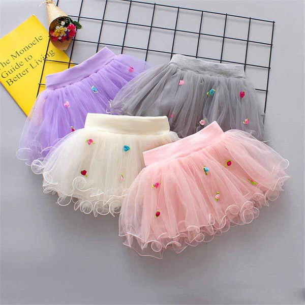 INS Designs Little Girls Summer Flowers Gauze Skirt Short Dance Skirt Baby Girls TUTU Skirts Princess Party Wear Lovely Child Clothing