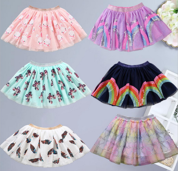 Wholesale Cute Skirt For Baby Girls Sequins Cartoon Unicorn Rabbit Rainbow Feather Fashion Skirt Children Clothes WN001