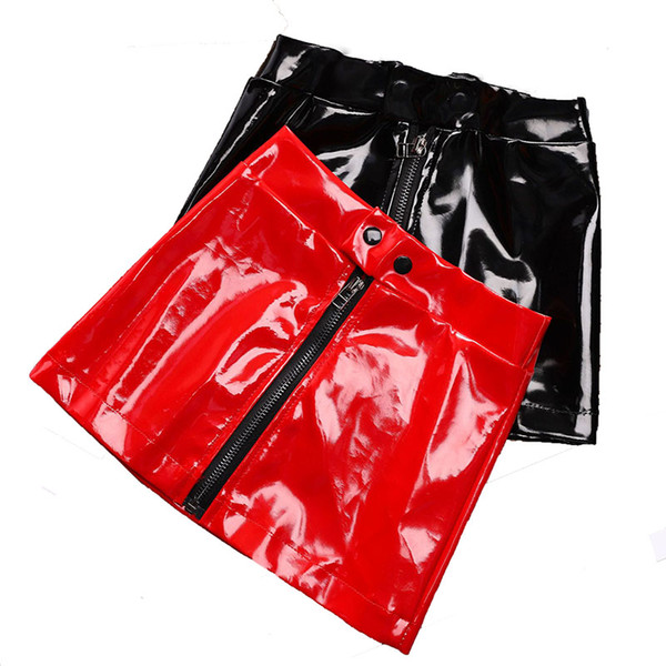 INS Baby girls skirts Zipper PU leather skirt 2018 fashion Boutique kids Clothing 2 colors C4887