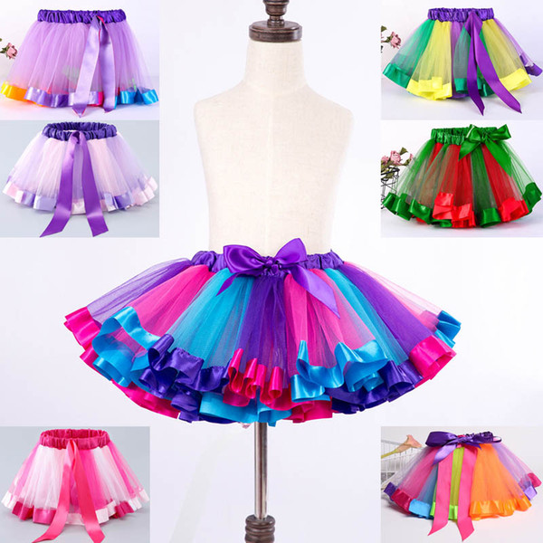 INS Girls Rainbow Tutu Dresses skirts 0-8T New Kids Newborn Lace Princess Skirt Pettiskirt Ruffle Ballet Dancewear Skirt Christmas Clothing