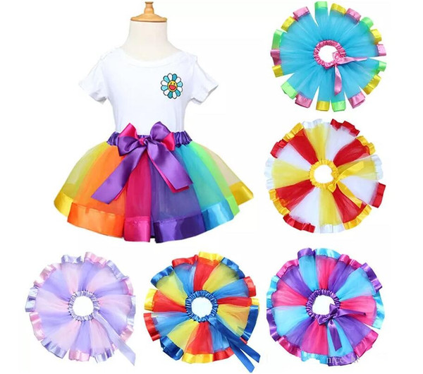 Children Rainbow Tutu Dresses New Kids Newborn Lace Princess Skirt Pettiskirt Ruffle Ballet Dancewear Skirt Holloween Clothing