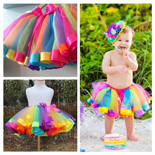 Girl Birthday Rainbow Tutu Skirt Baby Girls Toddler Party Outfit Skirt girls tulle skirt baby tutu Dress tutu dress 10PCS Free Shipping