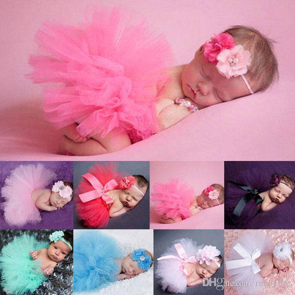 Hot Sales Newborn Toddler Baby Girl Children's Tutu Skirts Dresses Headband Outfit Fancy Costume Yarn Cute many Colors