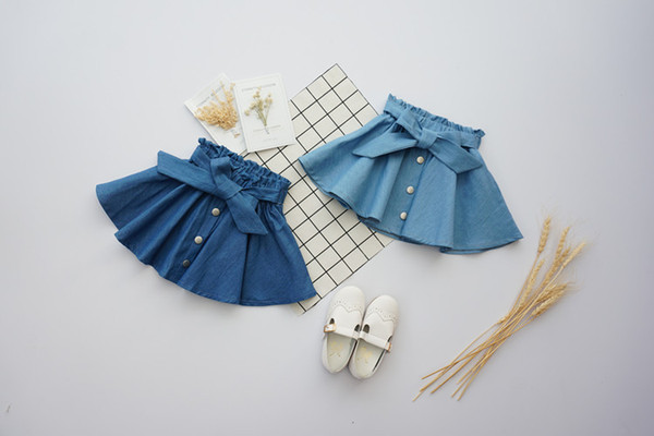 Baby Bow Tied Toddler Kids Princess Boutique Denim Skirts Clothing Wholesale for Girls Summer Children Ruched Clothes