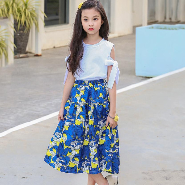 Floral Printed Children Long Skirts For Girls Clothing 2019 Summer Spring Big Kids Casual High Waist Skirts Kids Clothes Costume