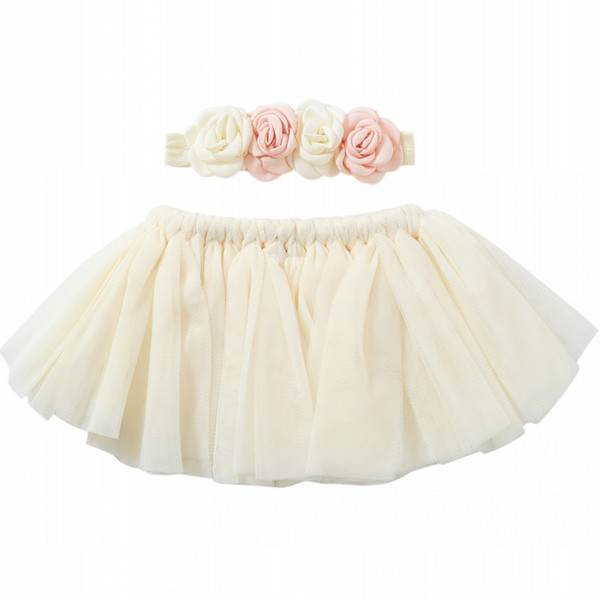 New Style Ivory Baby Tutu Skirt Newborn Tutu Set with Matching Flower Headband