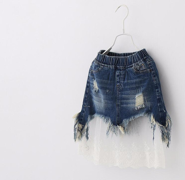 2018 Wholesale New Girls Denim Lace Skirt patchwork Spring Summer Good Quality Girls Skirts 2-7t