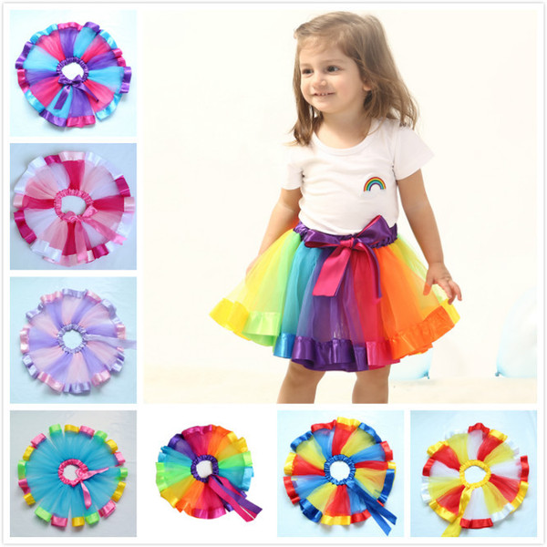 Children Rainbow Tutu Dresses New Kids Newborn Lace Princess Skirt Colorful Pettiskirt Ruffle Ballet Dancewear Ball Gown Skirt Clothing