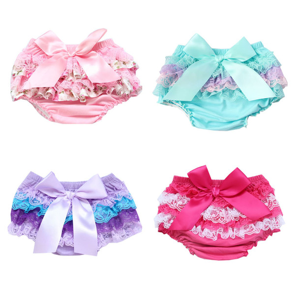 Ruffle Baby Bloomers Soft Lace Newborn Diaper Cover Baby Toddler Bloomer Outfit Child Girls Shorts With Bow 0-3T