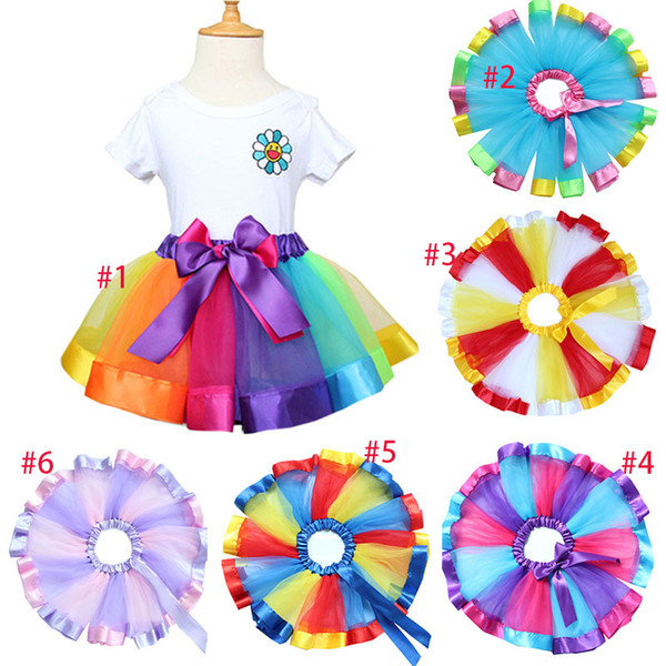 2019 Hot Kids Lovely Handmade Colorful Tutu Skirt Girls Rainbow Tulle Tutu Pettiskirt Dance Bubble Skirt 4-8T Party Petticoat