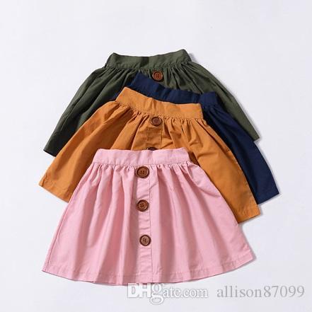 2019 Baby girl skirts Solid Buttons A-line European Preppy Style Skirt All-matched Summer Toddler clothing