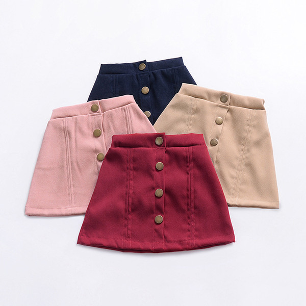 Summer Girls Dress INS Solid Color High Waist Single-breasted Fashion Short Skirts Preppy A-line Skirt Button Miniskirt 4 Color T294