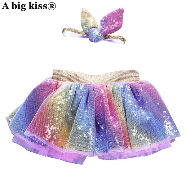 2019 Girls skirt tutu skirt Christmas Party Dance Ballet Baby Bling Costume Skirt+Ears Headband Set 2PCS birthday party