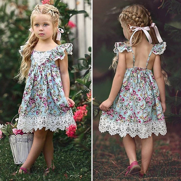 Toddler Girls Dress Kids Baby Party Flower Lace Dresses Birthday Party Dress 2-7Y