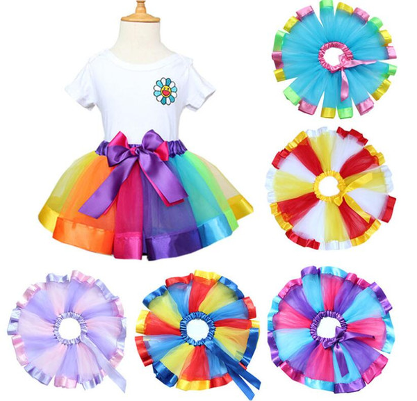 200Pcs/lot Children Rainbow Tutu skirt New Kids Newborn Lace Princess dresses Pettiskirt Ruffle Ballet Dancewear Skirt Holloween Clothing