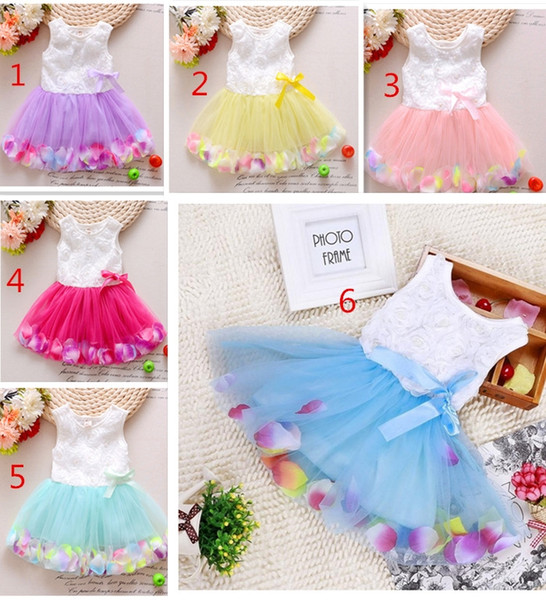 2018 Babies clothes Princess girls flower dress 3D rose flower baby girl tutu dress with colorful petal lace dress Bubble Skirt baby clothes