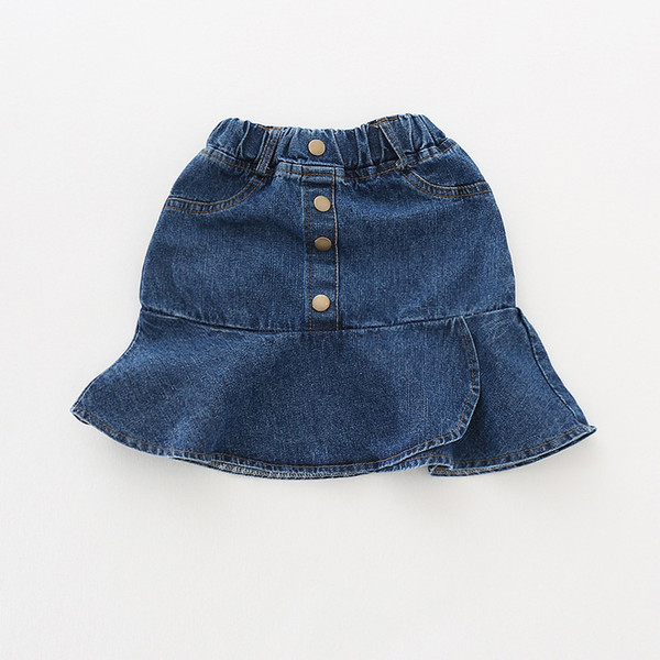 Girls denim blue casual skirts kids buttons ruffle fashion solid skirt baby princess tutu dance skirt children clothes for girl