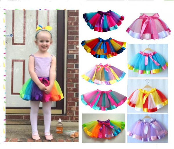 Kids Rainbow Color TUTU Skirt Dress Children Girls Ball Gown Colorful Dance Wear Dress Ballet Pettiskirt Summer performance Party Clothes