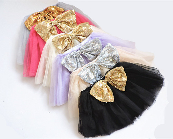 2016 Top Quality candy color kids tutus skirt dance dresses soft tutu dress ballet skirt children gold silvery sequin bow pettiskirt clothes