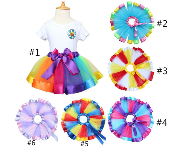 Children Rainbow Tutu Dresses Kids Newborn Lace Princess Skirt Pettiskirt Ruffle Ballet Dancewear Skirt Holloween Clothing KLX 003