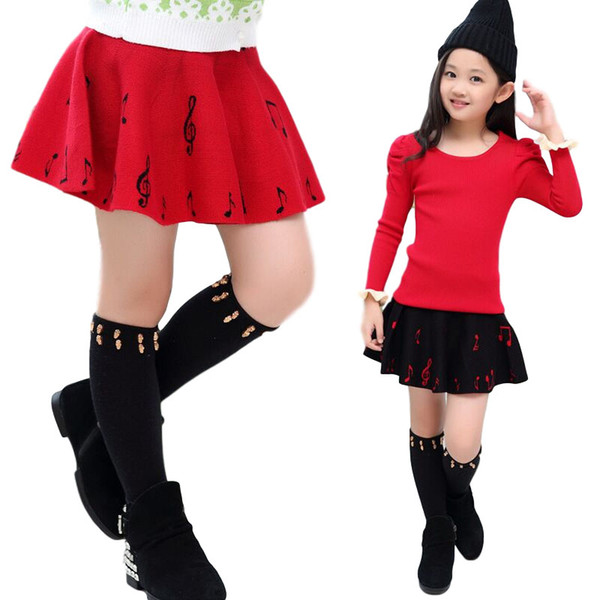 2016 New Girls Autumn & Winter Musical Note Skirts Girls High Waist Knit Cotton Tutu Skirt Baby Girl Party Skirts Kids Brand