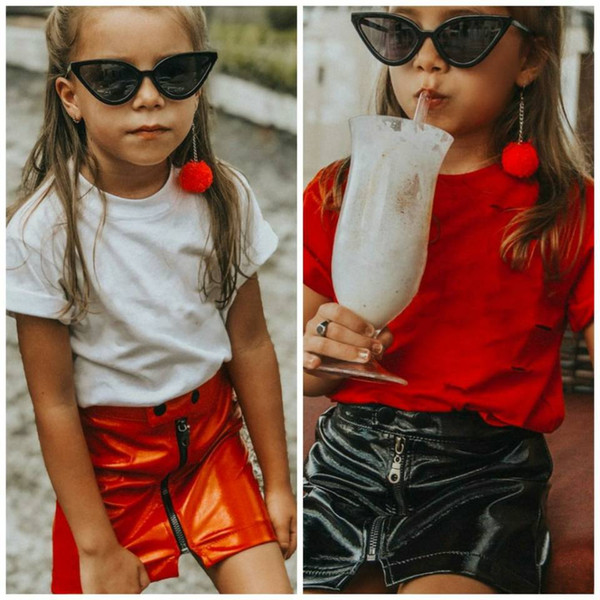 2018 Fashion Cute Baby Girls Summer PU Leather Skirts Front Zipper Princess Girls Party Skirt Girls Clothing Leather Skirts