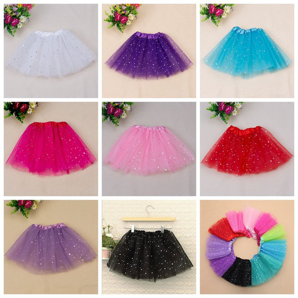 kids girl star glitter dance tutu skirt sequin with 3 layers tulle tutu toddler girl chiffon Birthday Party free shipping