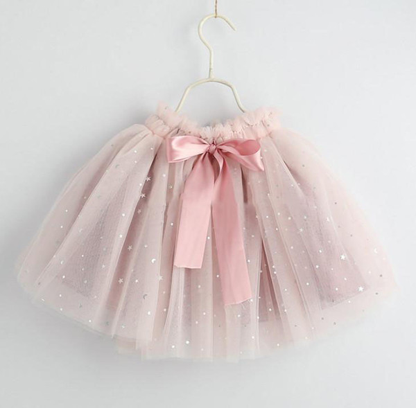 Kids lace tulle tutu skirt girls lace gauze sequins stars moon applique princess skirt children ribbon lace-up Bows party skirt