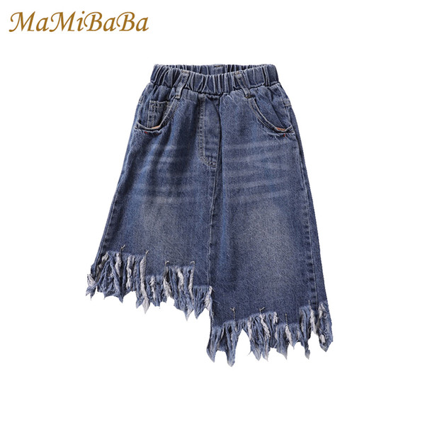 Kid Baby Girls Skirts 2019 New Fashion Spring Demin Blue Mid Waist Asymmetrical Skirt Knee Length Children Cotton Clothing Sk033