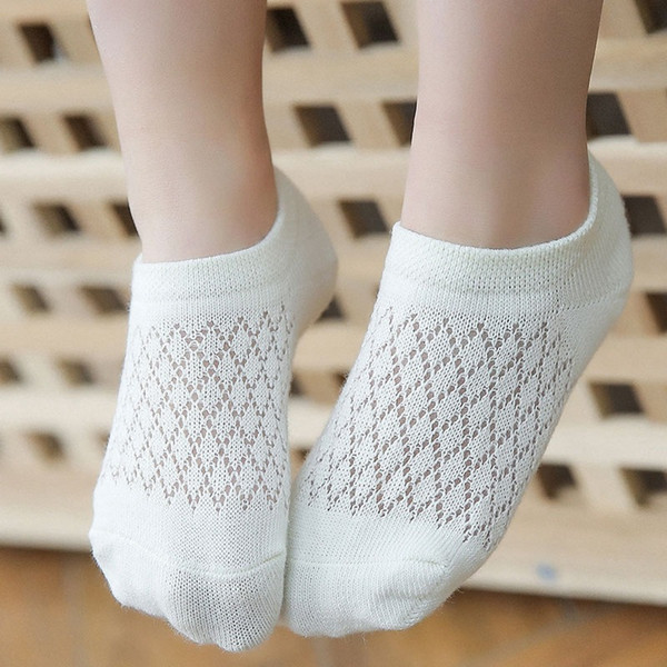 5 Pairs Solid Color Children's Socks Small Diamond Student Thin Mesh Breathable Children's Ankle Socks Casual Short Socks