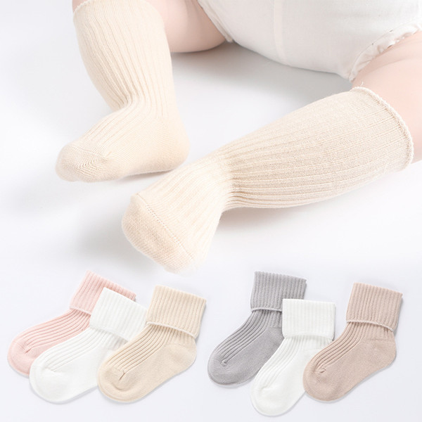 3 pairs Children's Socks Knee-High Spring and Summer Children's Tube Socks Solid Color Infant Baby Boys and Girls Cotton Knee-socks