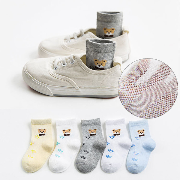 Spring and summer children's socks cute cartoon bear mesh baby socks thin cotton smiley face boys and girls Sports Socks