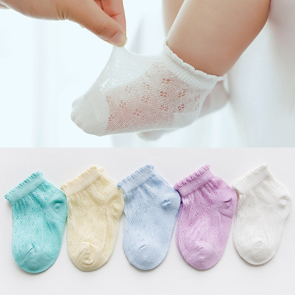 Summer New Baby Socks Children's Cotton Silk Ultra-thin Breathable Mesh Children's Ankle Socks Solid Color Boys and Girls Socks