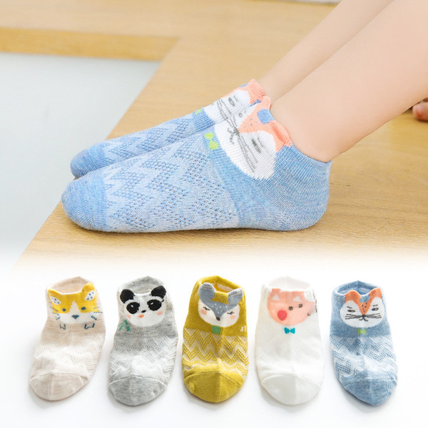 Small Square Children's Socks Mesh Children's Socks Boys and Girls Casual Solid Cotton Mesh Sport Socks Summer Thin Animal Printed Short