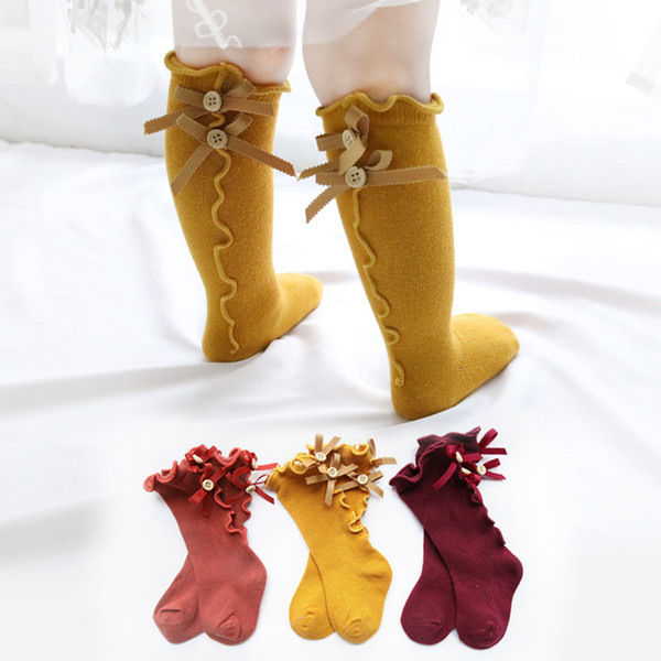 Children Solid Color Socks Baby Summer Bow Wooden Ear Lace Children Socks Soft Infant Designer Socks 48