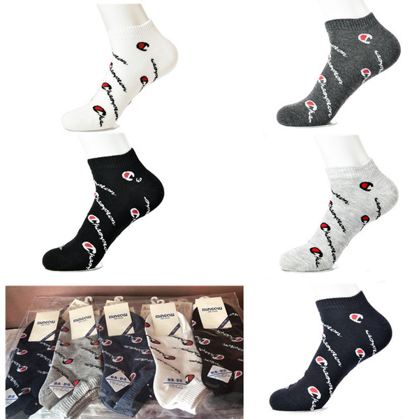 Men's Champion Socks Anklet Letter Printed Athletic Socks Summer Comfortable Cotton Outdoor Basketball Sports Socks with Paperboard C41207