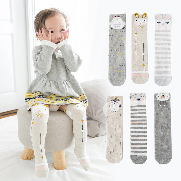 New Arrival Baby socks girl stripe stockings cartoon bear leg warmers Long socks baby knit knee high socks