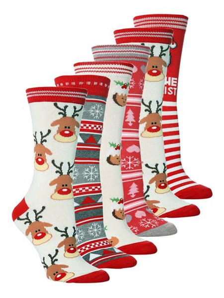 Christmas stocking middle tube socks Halloween socks big children cotton elk snowflake Xmas tree printed Hosiery Novelty Long Socks M305