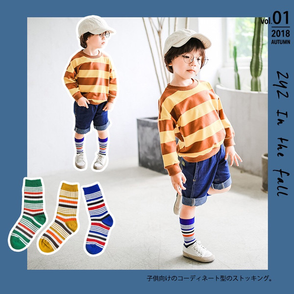 Children's socks British boys and girls fall fashion colorful striped cotton socks wholesale children 1-8 years old sports leisure socks