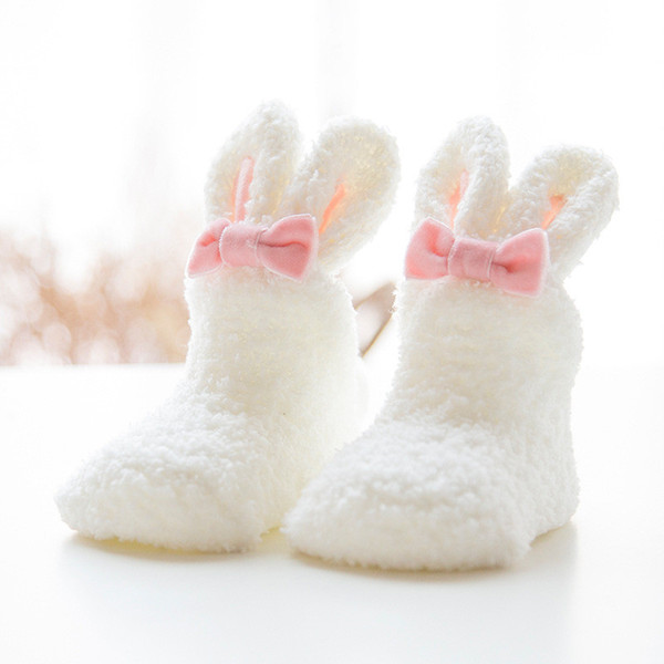 Winter Thick Coral Fleece Baby Girls Boys Socks Cute Rabbit Long Ear Rabbit Warm Non-slip Socks Girls Soft Toddler Socks