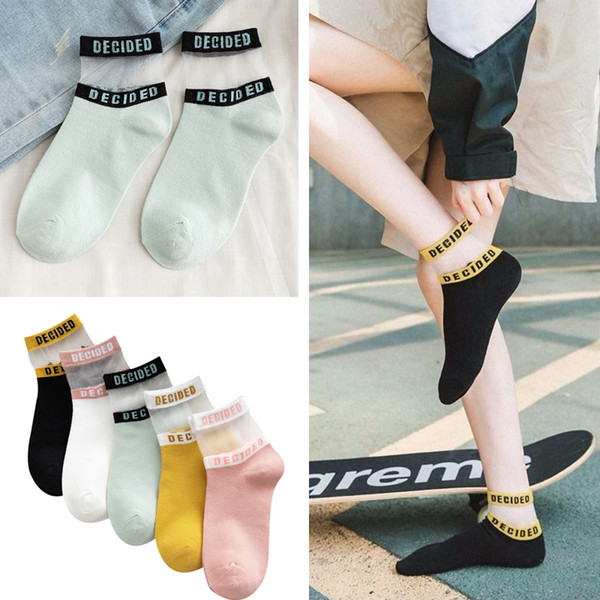 Women Girls Socks Letters Summer Thin Breathable Short Socks Candy Color Student College Style Trend Socks Sports Yoga Sock CZ304