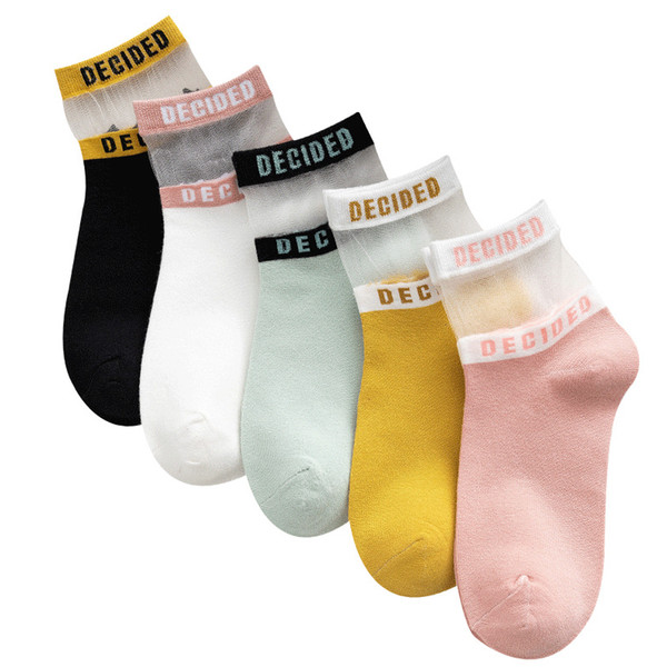 Girls Socks Letters Summer Thin Breathable Short Socks Candy Color Student College Style Trend Socks Sports Yoga Sock CZ304