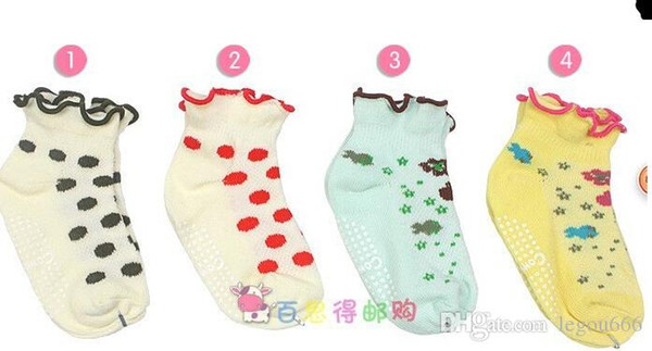 Kids Girls Cotton Crew Socks Children dot lace socks dispensing non-slip socks Spring baby socks JIA147