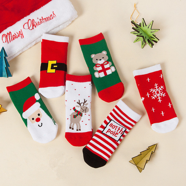 Christmas Child's Socks Red Cotton Medium Christmas Kids Socks Autumn And Winter Cotton Baby Socks 6pairs / set JXW472