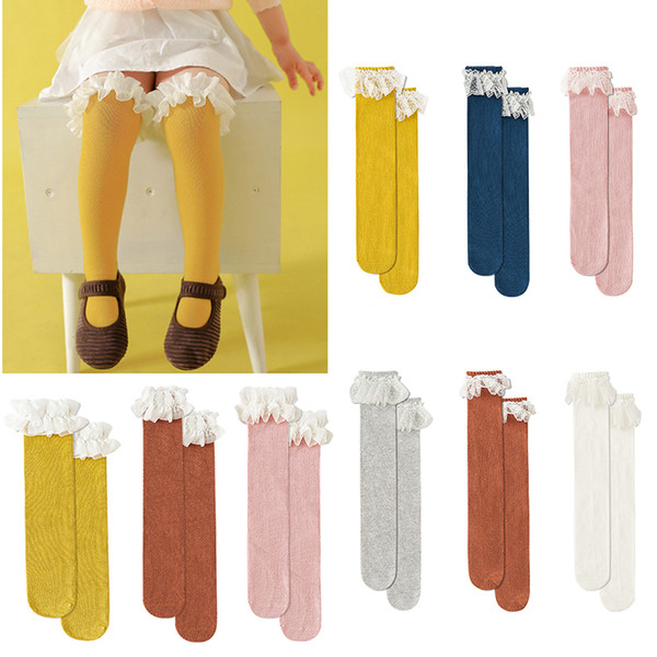 Fashion Toddler Girl Frilly Socks Cotton Heelless Baby Long Socks 6 Color Spring Fall Baby Girl Socks 19111302