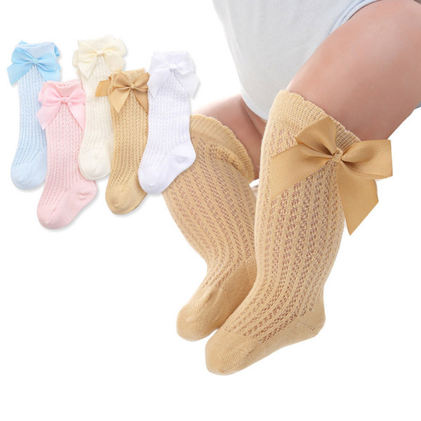 Big Bowknot Baby Girl Socks Cotton Summer New Cotton Mesh Knee High Girls Socks Newborn Infant Sokken meia infantil neonati